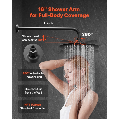 VEVOR 9-Inch Shower Faucet Set, Rainfall Bathroom Shower System with Round Rain Shower Head and Handheld Spray, Wall Mounted Bath Fixtures with Brass