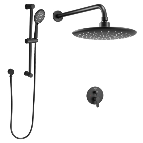 VEVOR 9-Inch Shower Faucet Set, Rainfall Bathroom Shower System with Round Rain Shower Head and Handheld Spray, Wall Mounted Bath Fixtures with Brass