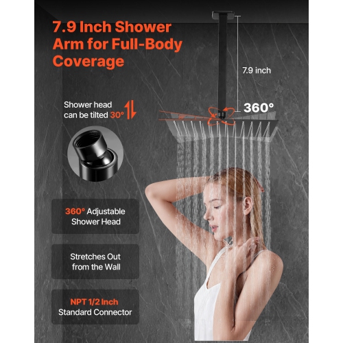 VEVOR 10-Inch Shower Faucet Set, Rainfall Bathroom Shower System with Square Rain Shower Head and Handheld Spray, Ceiling Mount Bath Fixtures with