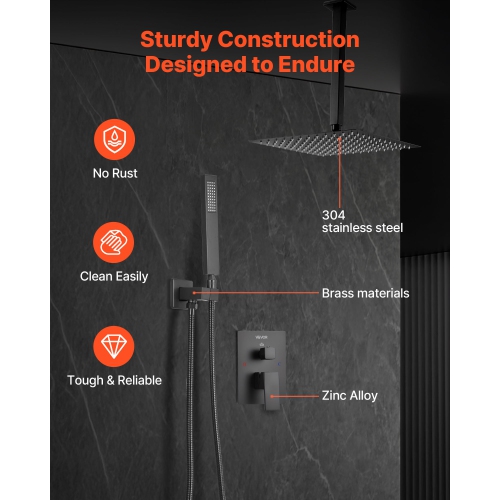VEVOR 10-Inch Shower Faucet Set, Rainfall Bathroom Shower System with Square Rain Shower Head and Handheld Spray, Ceiling Mount Bath Fixtures with