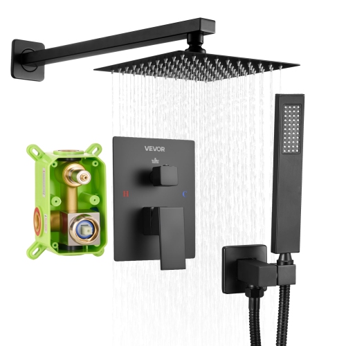 VEVOR 8-Inch Shower Faucet Set, Rainfall Bathroom Shower System with Square Rain Shower Head and Handheld Spray, Wall Mounted Bath Fixtures with