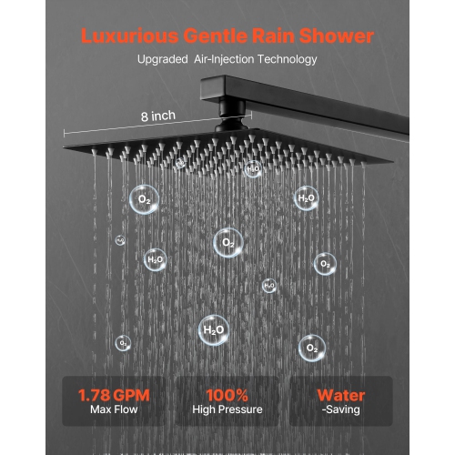 VEVOR 8-Inch Shower Faucet Set, Rainfall Bathroom Shower System with Square Rain Shower Head and Handheld Spray, Wall Mounted Bath Fixtures with