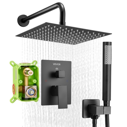 VEVOR 10-Inch Shower Faucet Set, Rainfall Bathroom Shower System with Square Rain Shower Head and Handheld Spray, Wall Mounted Bath Fixtures with