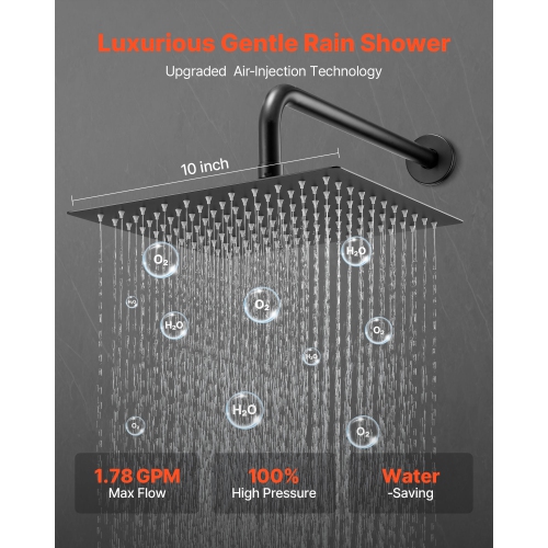 VEVOR 10-Inch Shower Faucet Set, Rainfall Bathroom Shower System with Square Rain Shower Head and Handheld Spray, Wall Mounted Bath Fixtures with