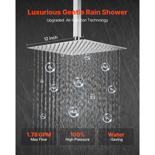 VEVOR 12-Inch Shower Faucet Set, Rainfall Bathroom Shower System with Square Rain Shower Head and Handheld Spray, Ceiling Mount Bath Fixtures with