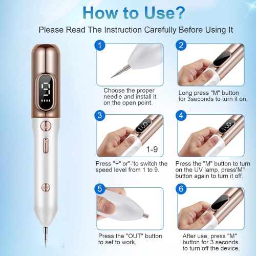 Spot And Mole Removal Pen with 9-Level Adjustable LED Spotlight Portable Rechargeable Dermatological Tool for Skin Surface