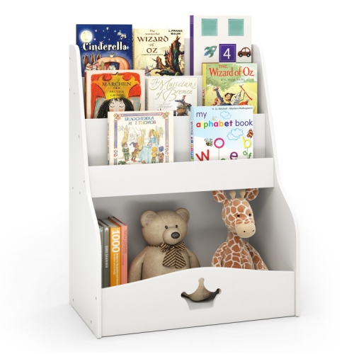 4-Tier Kids Bookshelf with Storage Shelves and Compartment for Toddlers