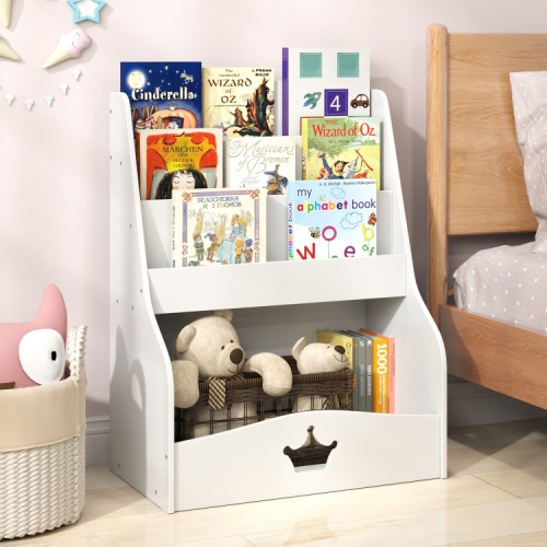 4-Tier Kids Bookshelf with Storage Shelves and Compartment for Toddlers