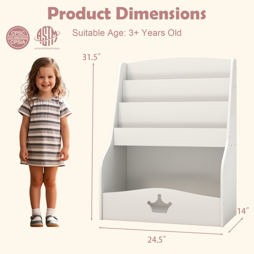 4-Tier Kids Bookshelf with Storage Shelves and Compartment for Toddlers