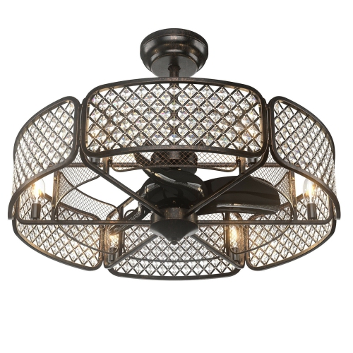Caged Ceiling Fan with Light and Crystal Lampshade, 6 Light Bases