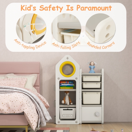 Coffre à jouets polyvalent avec bibliothèque et chariot mobile pour enfants