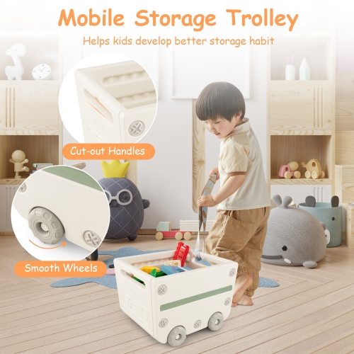Coffre à jouets polyvalent avec bibliothèque et chariot mobile pour enfants