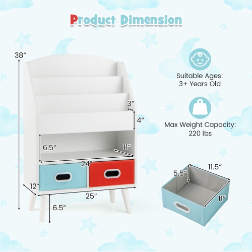 Kids Bookshelf with Open Compartment Storage for Toddlers Ages 3 and Up