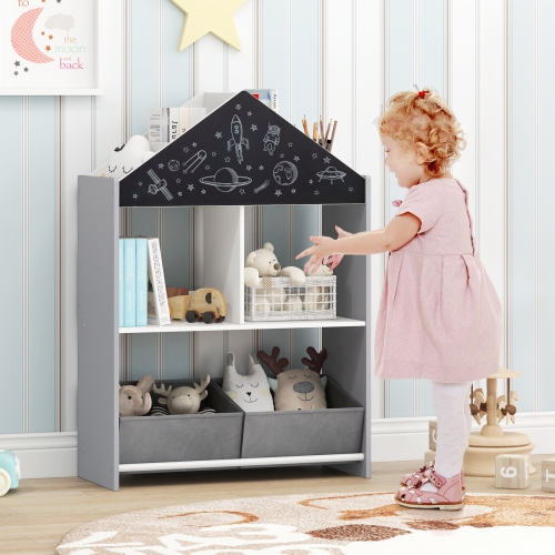 Kids Playhouse Bookcase with Chalkboard and Whiteboard for 3-6 Years