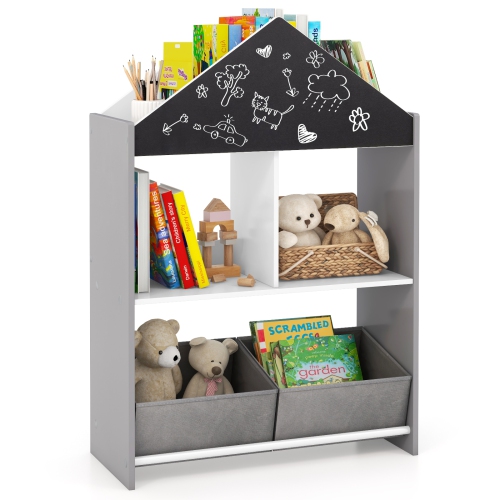 Kids Playhouse Bookcase with Chalkboard and Whiteboard for 3-6 Years