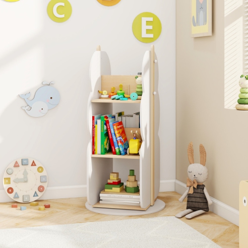 Bibliothèque rotative à 360° pour enfants avec 5 tablettes et rangement pour jouets