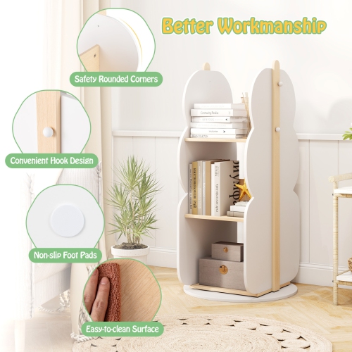 Bibliothèque rotative à 360° pour enfants avec 5 tablettes et rangement pour jouets