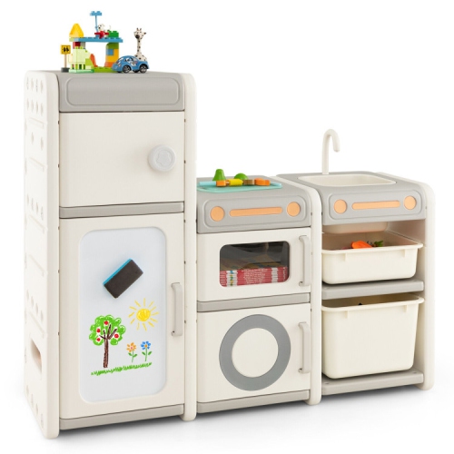 Coffre à jouets polyvalent avec bibliothèque et tableau blanc magnétique pour enfants