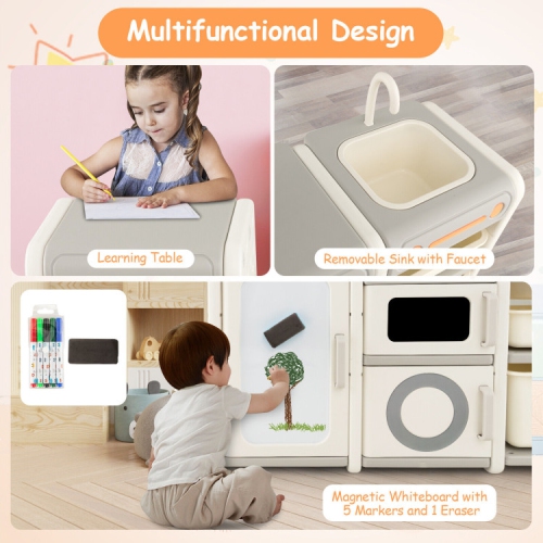 Coffre à jouets polyvalent avec bibliothèque et tableau blanc magnétique pour enfants