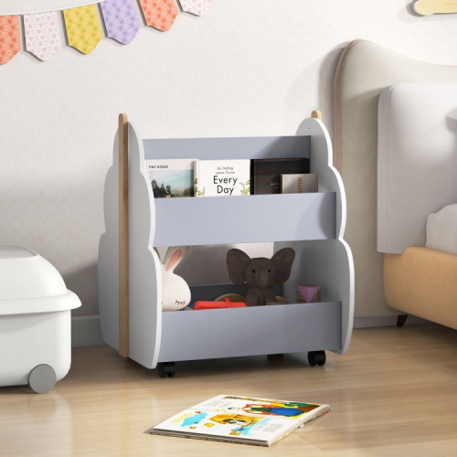 Bibliothèque portative en bois pour enfants avec roulettes pour la chambre ou la salle de jeu