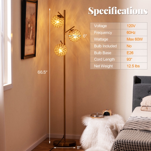 3-Globe Standing Floor Lamp with Foot Switch and E26 Bulb Sockets