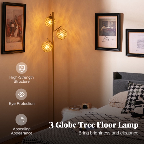 3-Globe Standing Floor Lamp with Foot Switch and E26 Bulb Sockets