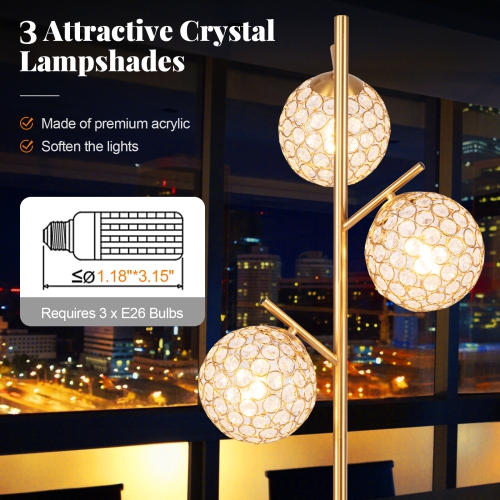 3-Globe Standing Floor Lamp with Foot Switch and E26 Bulb Sockets