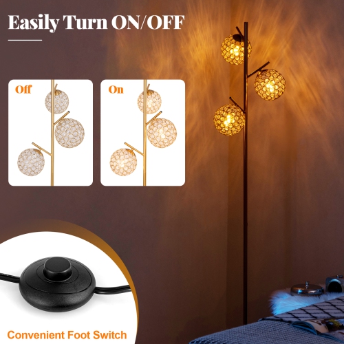 3-Globe Standing Floor Lamp with Foot Switch and E26 Bulb Sockets