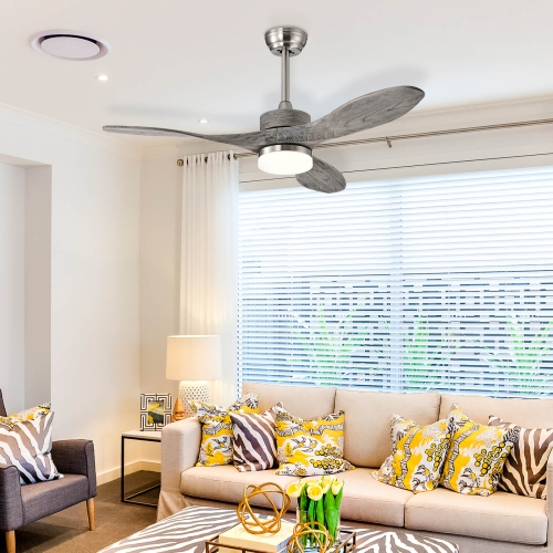 Wood Ceiling Fan with LED Lights and 6-Speed Settings for Living Room