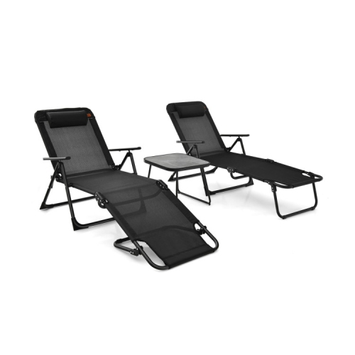 SLICKBLUE  3-Piece Patio Folding Chaise Lounge Set – Recliners With Durable Pvc Table