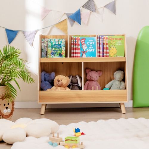 Meuble de rangement pour jouets pour enfants et bibliothèque à 5 cubes avec dispositif antibasculement sécuritaire