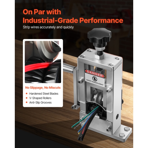 VEVOR 0.06-1 in Manual Wire Stripping Machine, Copper Stripper with Hand Crank or Drill Powered, 64Mn Quenched Blades, 45# Steel Rollers, Aluminum