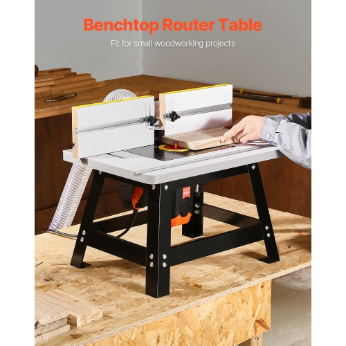 VEVOR 24 in x 15.7 in Benchtop Router Table, Bench Top Routing Table with Adjustable Fence, MDF Top, 2-1/2 in Dust Collection Port, Compatible with