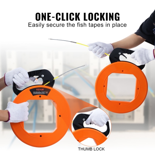 VEVOR 100 ft Fish Tape, 1/16-inch,Fiberglass Wire Puller with Optimized Housing and Handle,Easy-to-Use Cable Puller Tool,Flexible Wire Fishing Tools