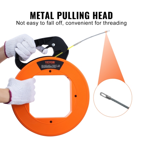 VEVOR 100 ft Fish Tape, 1/16-inch,Fiberglass Wire Puller with Optimized Housing and Handle,Easy-to-Use Cable Puller Tool,Flexible Wire Fishing Tools