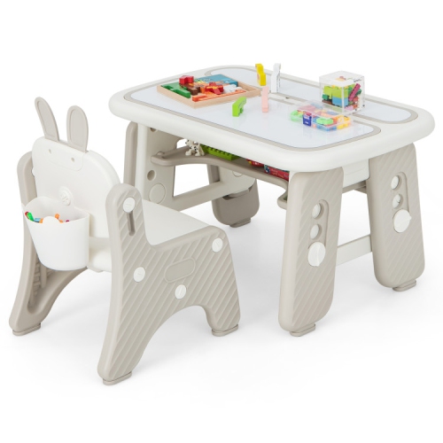 Ensemble table et chaises pour enfants avec étagère à dessus rabattable pour le rangement et le bureau