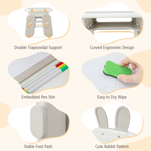 Ensemble table et chaises pour enfants avec étagère à dessus rabattable pour le rangement et le bureau