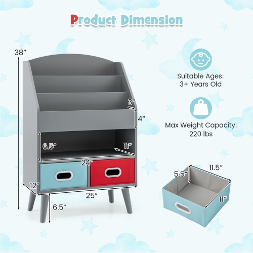 Kids Bookshelf with Open Compartment Storage for Toddlers Ages 3 and Up