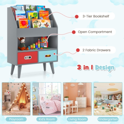 Kids Bookshelf with Open Compartment Storage for Toddlers Ages 3 and Up