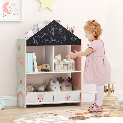 Kids Playhouse Bookcase with Chalkboard and Whiteboard for 3-6 Years