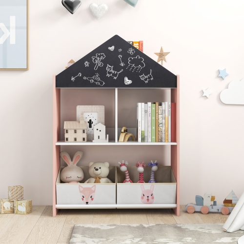 Kids Playhouse Bookcase with Chalkboard and Whiteboard for 3-6 Years