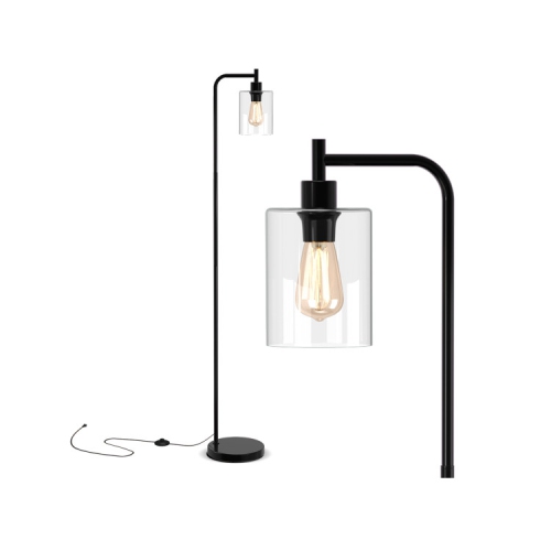 Contemporary Floor Lamp with Glass Hanging Shade and Foot Switch