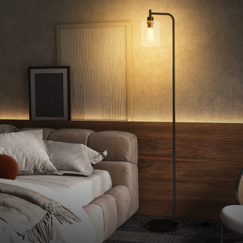 Contemporary Floor Lamp with Glass Hanging Shade and Foot Switch