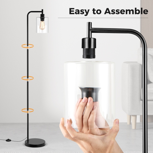 Contemporary Floor Lamp with Glass Hanging Shade and Foot Switch