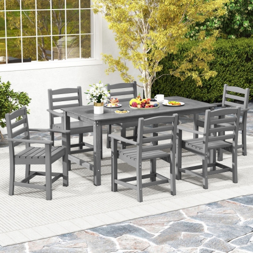 6-Person Patio Dining Table – Weatherproof HDPE Outdoor Table with Umbrella Hole