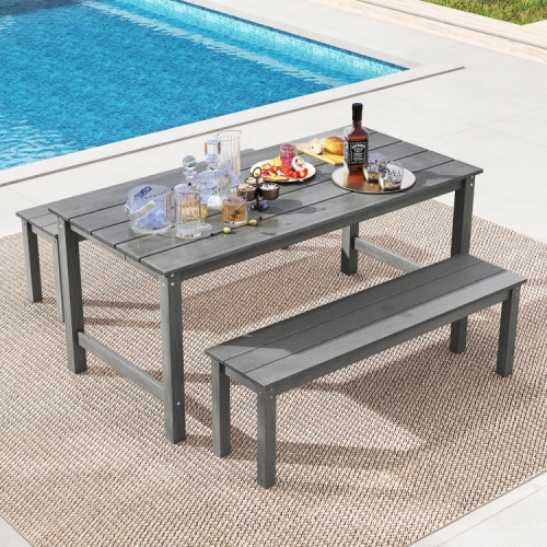 6-Person Patio Dining Table – Weatherproof HDPE Outdoor Table with Umbrella Hole