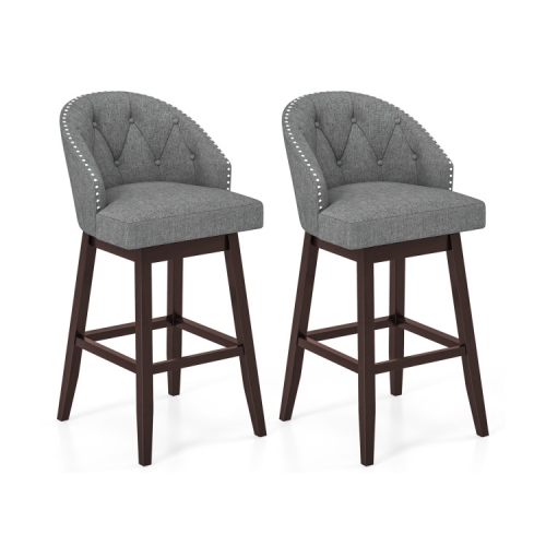 Set of 2 Swivel Bar Stools with Padded Back and Rubber Wood Legs