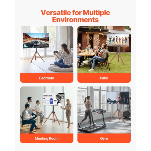 VEVOR 99 lbs Capacity Tripod Easel TV Stand, for 40-65 inch Flat Screen/Curved TVs, 18° Left-Right Rotation Portable TV Stand with Oak Wood Legs, for