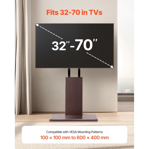 VEVOR 99 lbs Capacity Universal TV Stand, Table Top TV Stand for 32-70 inch Screens, Swivel and Height Adjustable TV Mount Stand with Power Strip,