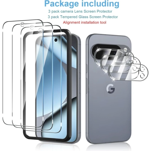 For Google Pixel 10 Screen Protector [3 Pack] + Camera Lens Protector [3 Pack], Tempered Glass with Alignment Tool, 9H Hardness, Fingerprint Unlock